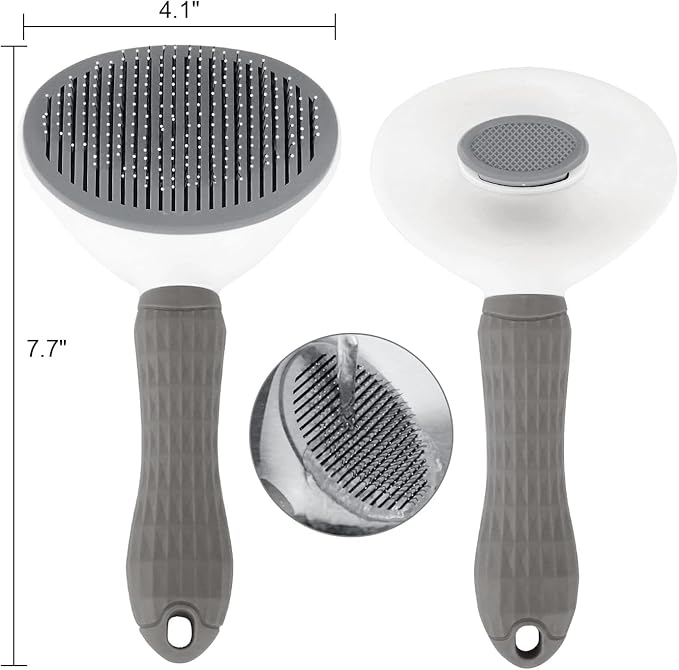 HUWEIHUA Cleaning Slicker Brush Clean Pets, Dog Cat Bunny Pet Grooming with Ergonomic Handle, Self-Cleaning Slicker for Dogs and Cats, Gray-Mewly Pet