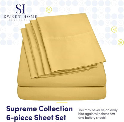 Full Size Bed Sheets - 6 Piece 1500 Supreme Collection Fine Brushed Microfiber Deep Pocket Full Sheet Set Bedding - 2 Extra Pillow Cases, Great Value, Full, Yellow