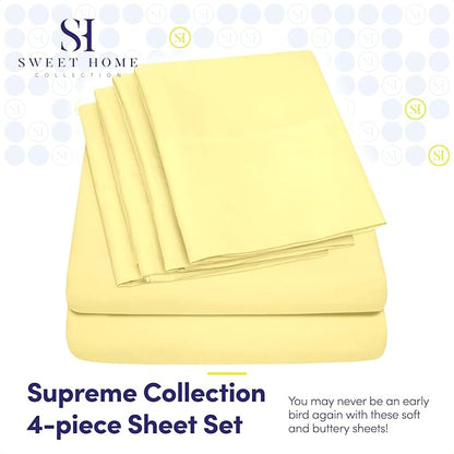 Twin XL Size Bed Sheets - 4 Piece 1500 Supreme Collection Fine Brushed Microfiber Deep Pocket Twin X-Large Sheet Set Bedding - 1 EXTRA PILLOW CASES, GREAT VALUE, Twin XL, Pale Yellow