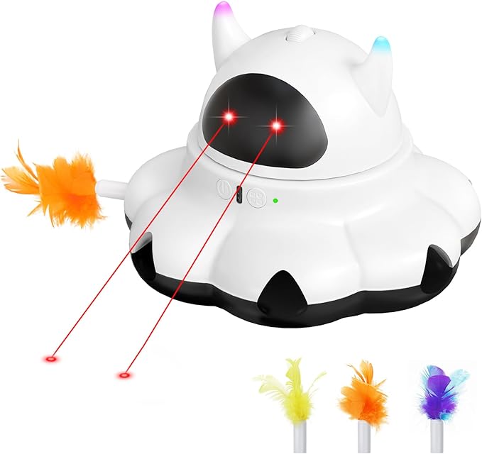 MIKK Cat Laser Toy Cat Feather Toys 2-in-1 Interactive for Indoor Cats Automatic with Remote Control Moving Ambush USB-C Rechargeable Electronic Kitten Toy for Indoor Exercise-Mewly Pet