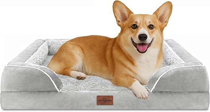 Comfort Expression Medium Dog Beds Waterproof Orthopedic Foam Dog Sofa Beds for Medium Large Dogs Comfy Pet Bed with Washable Removable Cover & Non-Slip Bottom(Medium,Grey White)-Mewly Pet