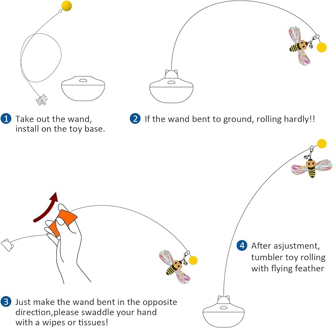 Interactive Cat Toys Cat Exercise Tumbler, Rechargeable Cat Toys for Indoor Cats Spin Butterfly Game Teasing Kitty, Extra Long Feather Wand (P33 cat Toys)-Mewly Pet