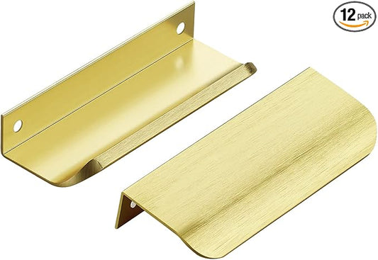 Ravinte Hardware 12 Pack Gold Cabinet Handles, 4 Inch (102mm) Finger Edge Pulls, 3 Inch Hole Center, Finger Pulls for Cabinets