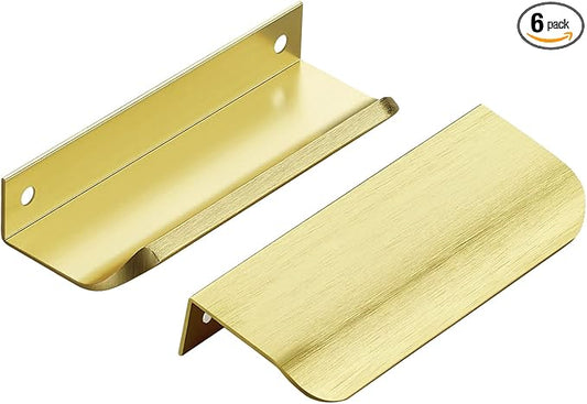 Ravinte Hardware 6 Pack Gold Cabinet Handles, 4 Inch (102mm) Finger Edge Pulls, 3 Inch Hole Center, Finger Pulls for Cabinets