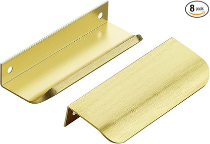 Ravinte Hardware 8 Pack Gold Cabinet Handles, 4 Inch (102mm) Finger Edge Pulls, 3 Inch Hole Center, Finger Pulls for Cabinets
