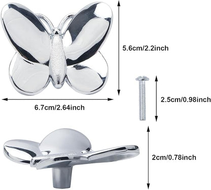 Silver Butterfly Drawer Knobs Kitchen Hardware for Cabinets Cute Animal Dresser Knobs Furniture Cupboard Handles Single Hole Cabinet Knobs 4 Pcs (Silver)