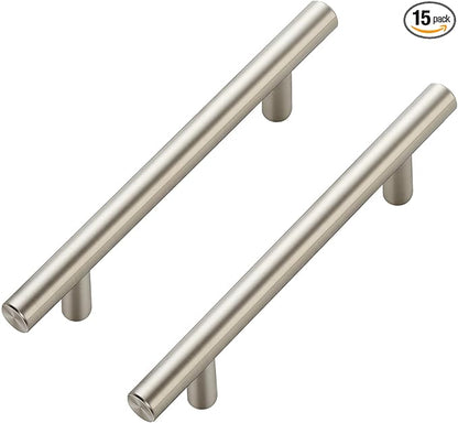 JOY DECOR 15 Pack Cabinet Handles, Brushed Nickel Cabinet Pulls, 4 in Hole Center Kitchen Cabinet Handles, Stainless Steel T Bar Handles for Dresser Drawers