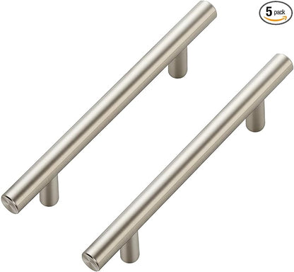 JOY DECOR 5 Pack Cabinet Handles, Brushed Nickel Cabinet Pulls, 4 in Hole Center Kitchen Cabinet Handles, Stainless Steel T Bar Handles for Dresser Drawers