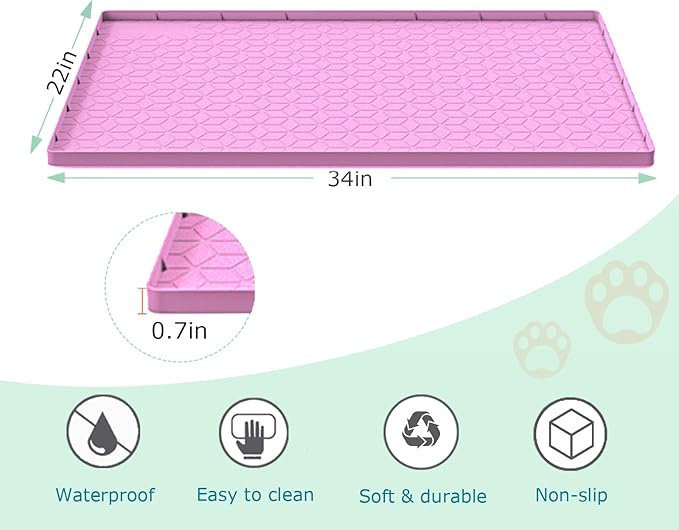Cat Litter Mat, Silicone Large Cat Mat for Litter Box - 34x22 in, Waterproof & Non-Slip, Durable & Easy Clean, Pink-Mewly Pet