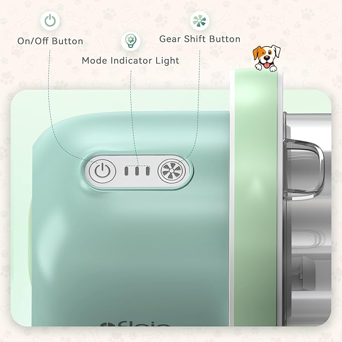 Afloia 6-in-1 Dog Grooming Kit, Pet Grooming Vacuum for Shedding, Dog Hair Vacuum with Clipper Nail Trimmer Grinder, Pet Brush Groomer at Home, Low Noise Cats Hair Remover, 1.5L Dust Cup, Green-Mewly Pet