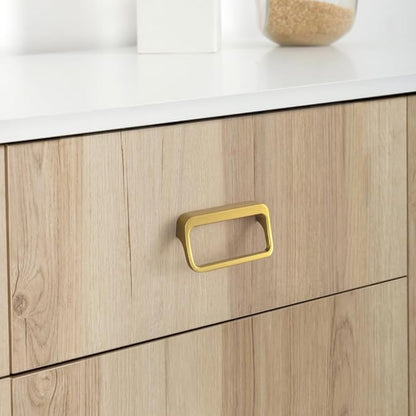 Goo-Ki Brushed Gold Cabinet pulls with 3''(76mm) Hole Center,Modern Zinc Alloy Finger Pulls for Drawer,Wardrobe,Cupboard,6 Pack