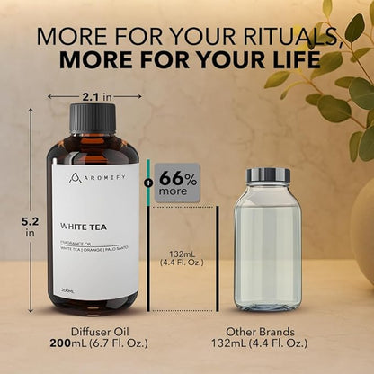 White Tea Diffuser Oil, 6.7 FL Oz, 200 mL, Aroma Essential Oil for Scent Diffusers, Luxury Hotel Scent for Home, Bathroom, Spa & Office, Natural White Tea Fragrance Oil, Orange & Palo Santo.