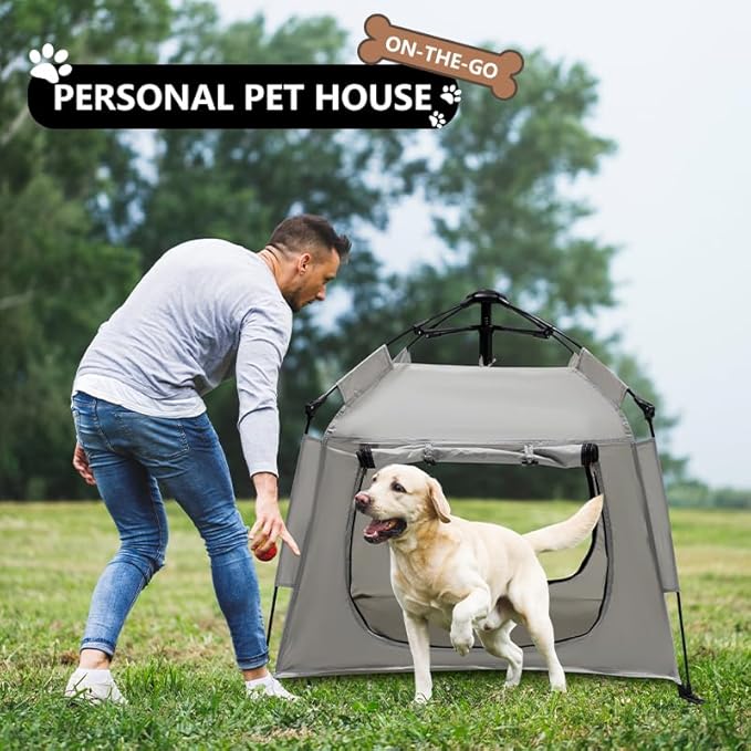 Outdoor Waterproof Pet Automatic Camping Tent, Pop up Cave Bed for Indoor Cats and Small Dogs, Portable Cat House Dog House, Grey.-Mewly Pet