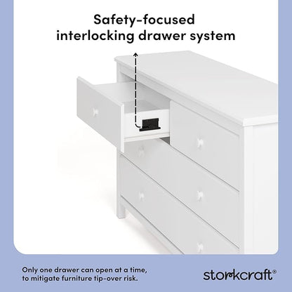 Storkcraft Alpine 6-Drawer Dresser (White) – GREENGUARD Gold Certified, White Dresser for Bedroom, Kids & Nursery Storage Drawers, Safety Interlocking Drawers, Pre-Installed Tracks, Kids Bedroom