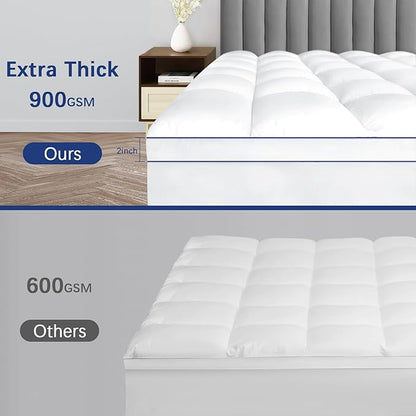 CYMULA RV King Mattress Topper, Cooling Mattress Pad Cover, Extra Thick Pillow Top Mattress Topper with 8-21 Inch Elasticated Deep Pockets, Plush Down Alternative Fill Mattress Protecto