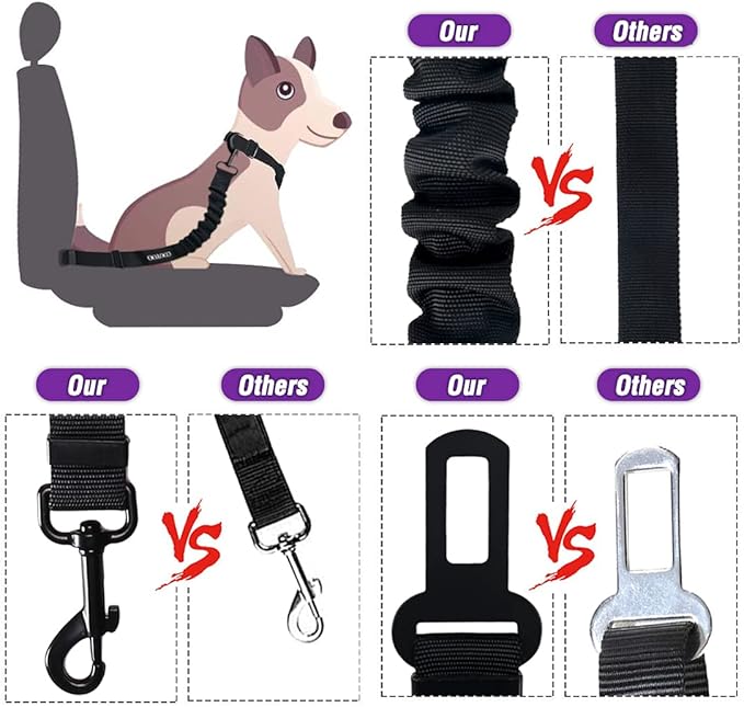 COOYOO Dog Seat Belt,Retractable Dog Car Harness Seat Belt for Car Adjustable Nylon Pet Safety Seat Belts Heavy Duty & Elastic Bungee Buffer-Mewly Pet