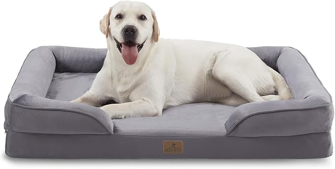 Bedfolks Orthopedic Dog Bed XL, Waterproof Dog Sofa Bed for Extra Large Dogs, Egg Foam Pet Couch Bed with Removable Washable Cover and Nonslip Bottom, Dark Grey-Mewly Pet