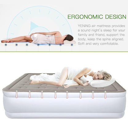 YENING Full Size Air Mattress with Built in Pump Raised Double Blow up Bed Inflatable Camping Airbed Electric 18 Inch Tall Grey