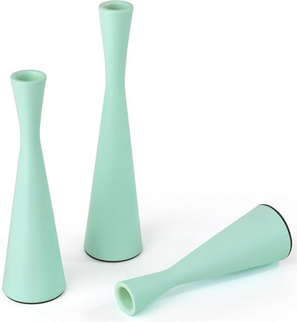 Vixdonos Taper Candle Holders Metal Candlestick Holders Set of 3 Table Mantel Decorative Candle Stand for Dinning,Party，Wedding,Home Decor(Light Green)