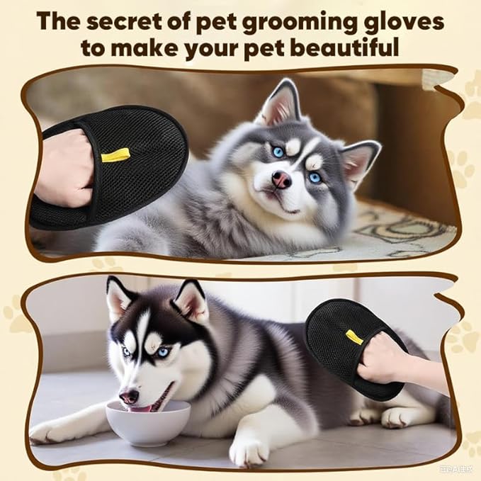 2025 Upgraded Pet Hair Removal Glove |Double-Sided – Reusable Grooming & Bathing Glove for Dogs and Cats |Soft Silcone Touch |Easy Deshedding and Cleaning Mitt (Black, 1 PC)