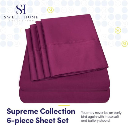 Full Size Bed Sheets - 6 Piece 1500 Supreme Collection Fine Brushed Microfiber Deep Pocket Full Sheet Set Bedding - 2 Extra Pillow Cases, Great Value, Full, Berry