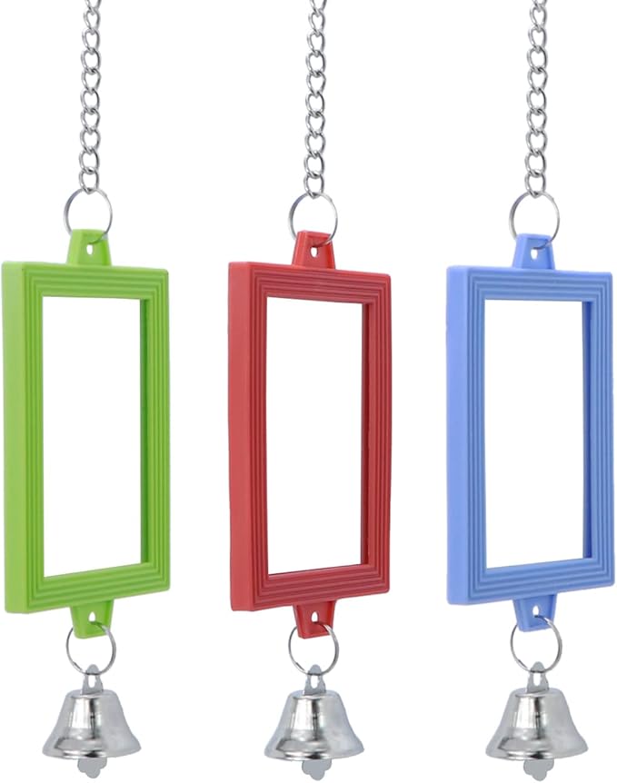 4 PCS Bird Mirror with Bell Parrot Hanging Interactive Playing Toy for Cockatiel Parakeets Canaries Budgie Cage Accessories-Mewly Pet