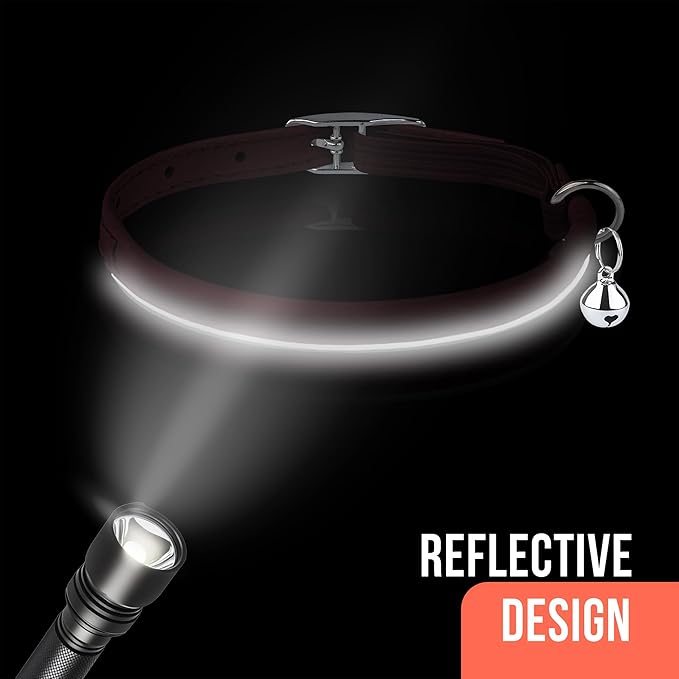 OOPSDOGGY Rolled Leather Cat Collar with Bell, Reflective Kitten Collars with Buckle Include Safety Elastic Strap - Adjustable Small Pet Collars for Boy Girl Cats (Burgundy)-Mewly Pet