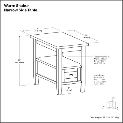 SIMPLIHOME Warm Shaker SOLID WOOD 14 inch Wide Rectangle Transitional Narrow Side Table in Light Golden Brown for the Living Room and Bedroom