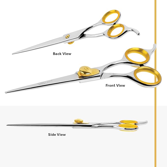 Sharf Gold Touch Pet Grooming Shear | Straight Cat & Dog Grooming Scissors | 6.5 Inch | 440c Japanese Stainless Steel Pet Dog Shearing Scissors | Animal Shears with Removable Comfort Rings-Mewly Pet