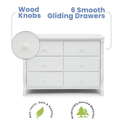 Delta Children Universal 6 Drawer Dresser with Interlocking Drawers - Greenguard Gold Certified, White