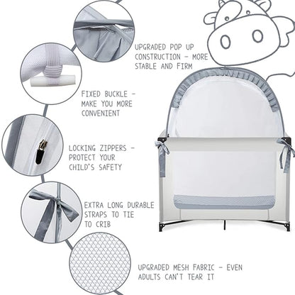 Pack N Play Tent, Baby Pop Up Crib Tent to Keep Baby in, Crib Net for Pack and Plays, Mini Cribs & Play Yards (39.6" L x 27.6" W x 49.2" H)