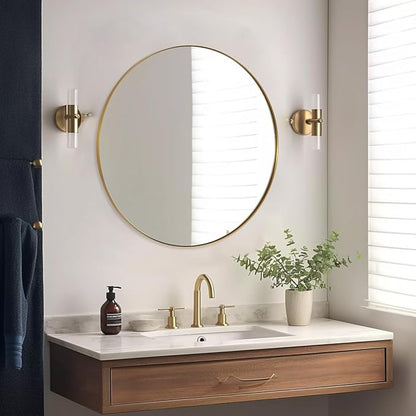 ANDY STAR Round Gold Mirror 30 inch, Brass Mirror with Brushed Gold Frame, Wall Mounted Stainless Steel Metal Frame Round Mirror for Bathroom, Living Room, Bedroom