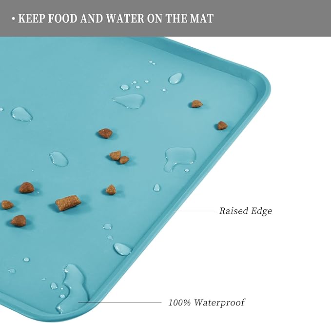 Waterproof Pet Feeding Mat with High Raised Edges, Heavier and Thicker Placemats for Cat Dog Water Bowl with BPA Free, Dogs Cats Food Mats for Messy Drinkers to Prevent Spill and Protect Floors-Mewly Pet