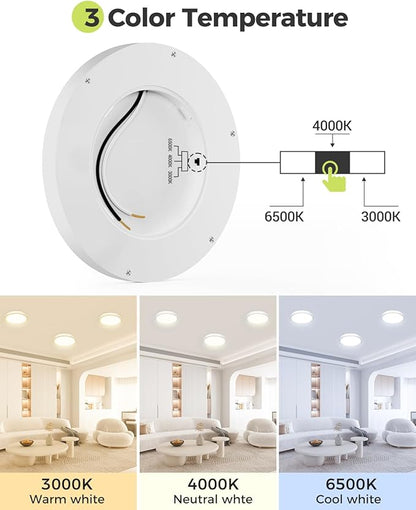 hepside 2Pack Dimmable Flush Mount Ceiling Light Fixture White, 3CCT Selectable 3000/4000/6500K Ceiling Lamp, 7.5INCH 15W 1500LM Low Profile Light for Bedroom, Kitchen, Bathroom, Hallway