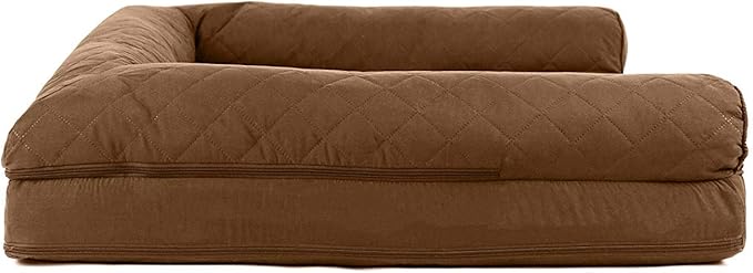 Furhaven Cooling Gel Dog Bed for Large Dogs w/ Removable Bolsters & Washable Cover, For Dogs Up to 95 lbs - Quilted Sofa - Toasted Brown, Jumbo/XL-Mewly Pet