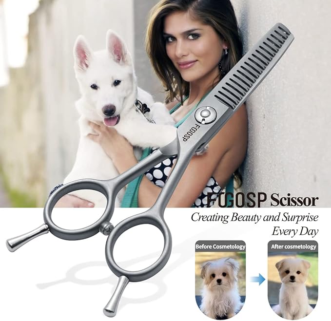 4.5" Thinning Shears for Dogs Grooming Face with Safety Round Tip for Small Dogs Face Paw Ears Trimmer Professional Small Cat Grooming Scissors (4.5" Blender, Gray)-Mewly Pet