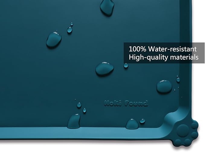 Hoki Found L Silicone Pet Food Mats - Non Slip Dog Cat Bowl Placemats - Waterproof Dog Cat Food Mats - For Carpet & Sicilian Ocean-Mewly Pet