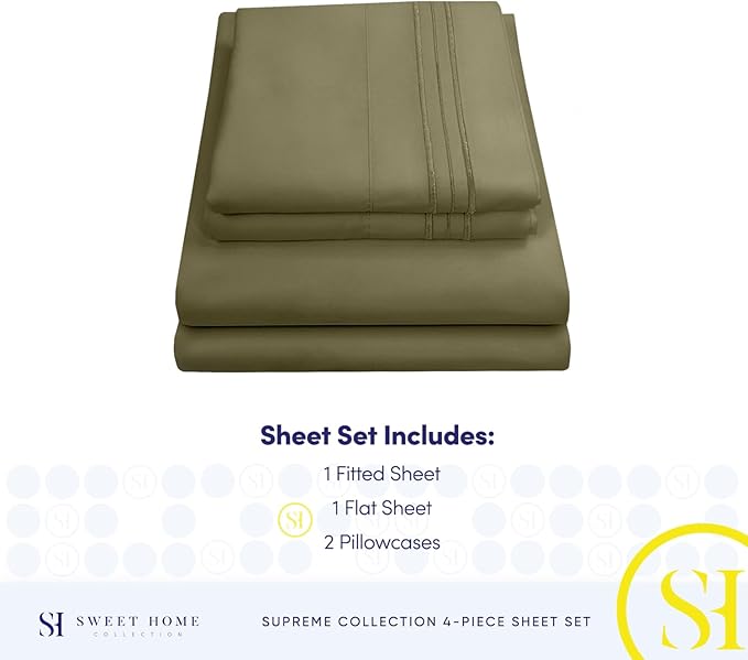 California King Sheet Sets - Breathable Luxury Sheets with Full Elastic & Secure Corner Straps Built In - 1800 Supreme Collection Cal King Deep Pocket Bedding Set, Sheet Set, California King, Olive