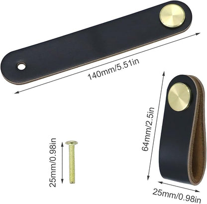 Leather Drawer Pulls and Knobs Soft Cabinet Handles Modern Cabinets Door Knob for Furniture Cupboards Wardrobe Dresser Decorative Handle with Screw 4 Pcs (Black)