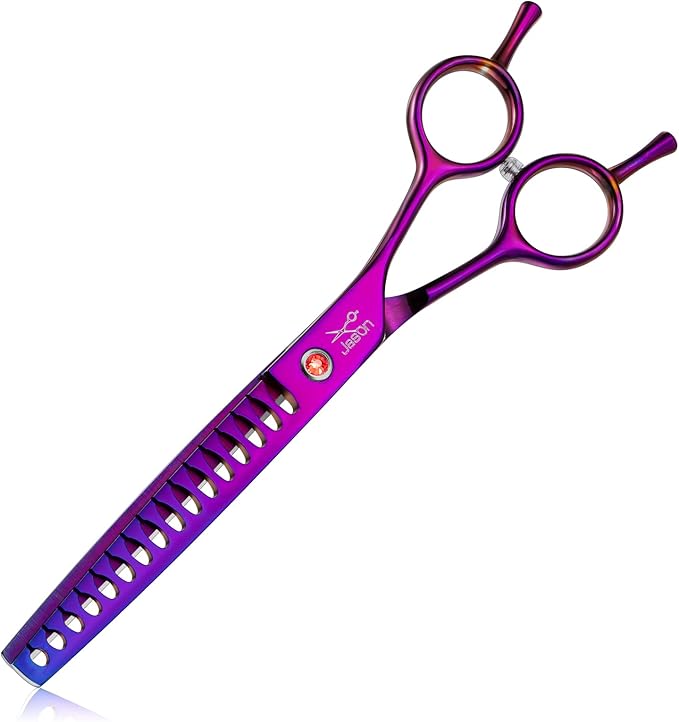 JASON 7.5" Dog Grooming Scissor - Professional Chunker Shear with Ergonomic Handle Japanese Stainless Steel Hair Scissor for Dogs, Cats and Other Pets, Sharp (Chunker, Purple)-Mewly Pet