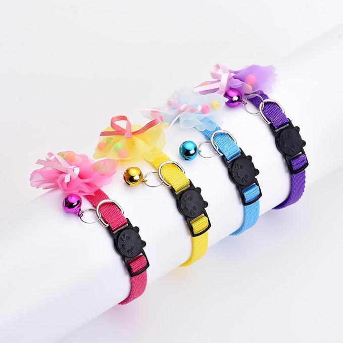 16 PCS Cute Cat Collar with Bells Kitten Collars for Girls Pink Cat Collar Breakaway Cat Collars for Girl Cats Small Kitten Collar with Bell Boy Pet Collar for Cats Kitten Supplies Flower Cat Collar-Mewly Pet