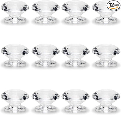 MroMax 12Pcs Tiny Pull Handle Diamond Acrylic Mini Knob 19mm Diameter Clear Shiny Diamond Shaped Knobs for Jewelry Box, Gift Case and Makeup Box