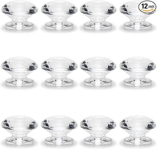 MroMax 12Pcs Tiny Pull Handle Diamond Acrylic Mini Knob 19mm Diameter Clear Shiny Diamond Shaped Knobs for Jewelry Box, Gift Case and Makeup Box