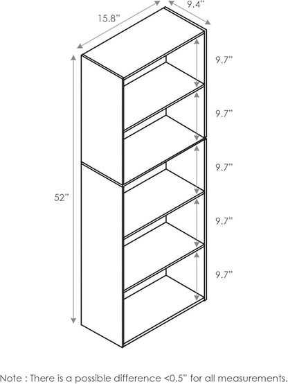 Furinno LUDER Book Shelf, 5-Tier Bookshelf, Bookcase, 9.4" x 15.8" x 52", for Living Room, Bedroom, Home Office, White/Green