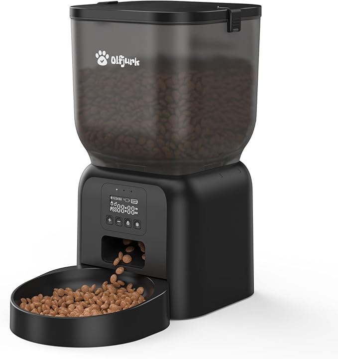 Automatic Dog & Cat Feeder with Freshness Preservation, 4L Timed Cat Feeder with LCD Screen.Up to 6 Meals Per Day and 1-15 Portion for Cats & Dog (Black)-Mewly Pet