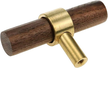 Drawer 2.36"/60mm Pulls Brass Walnut Kitchen Wardrobe Cabinet Hardware Pull Handle Single Hole with Screw, 2Pcs