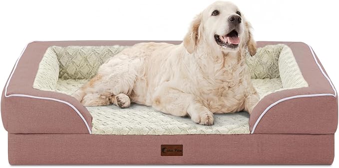 Orthopedic XL Dog Bed for Extra Large Dogs, Waterproof Memory Foam Dog Beds with Sides, Non-Slip Bottom and Egg-Crate Foam Big Dogs Couch Beds with Removable Washable Cover(X-Large,Pink)-Mewly Pet
