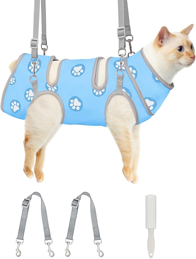 Supet Cat Grooming Hammock, Self-Adhesive Cat Nail Clipper Hammock, Soft Fabric Cat Wrap for Cutting Nails, Quickly Calm Down for Medicine, Teeth Brushing, Ear Cleaning-Mewly Pet