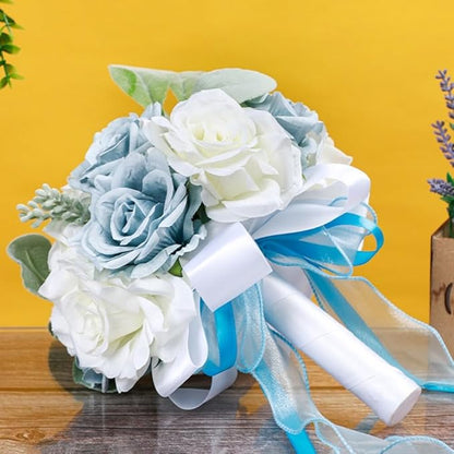 Artificial Rose Wedding Bouquets - Ribbon Decor for Bride & Bridesmaid