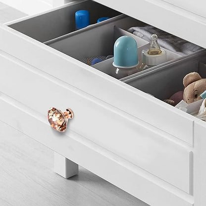 JUXYES 8 Pack 40mm Glass Crystal Cabinet Handles Knobs, Rose Gold Diamond Glass Handle Decorative Drawer Knob Modern Cupboard Door Handle Knobs for Dresser Drawer Cabinet Closet